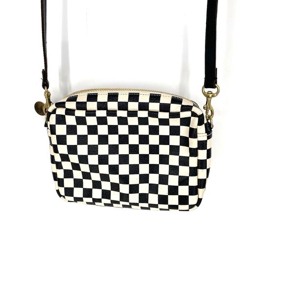 Clare V. Midi Sac Bag Checkered Crossbody Bag Purse Small Black and White - Picture 4 of 12
